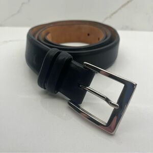 Elegant Black Leather Belt with Silver Buckle